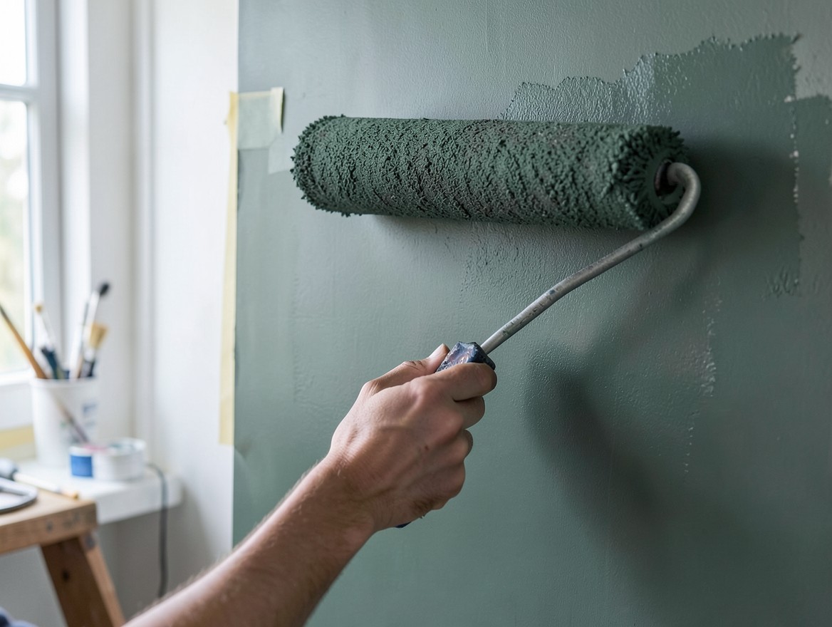 Aplicación profesional de pintura sobre pared interior